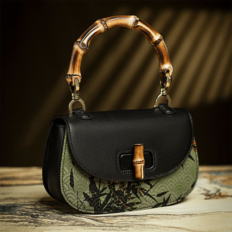 Black Bamboo Xiangyunsha Silk Curve Bamboo Handle Crossbody Bag