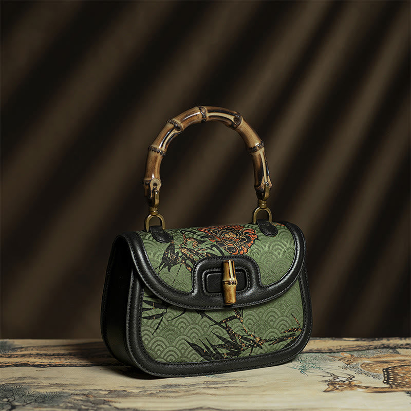 Black Bamboo Flower Xiangyunsha Silk Crossbody Bag