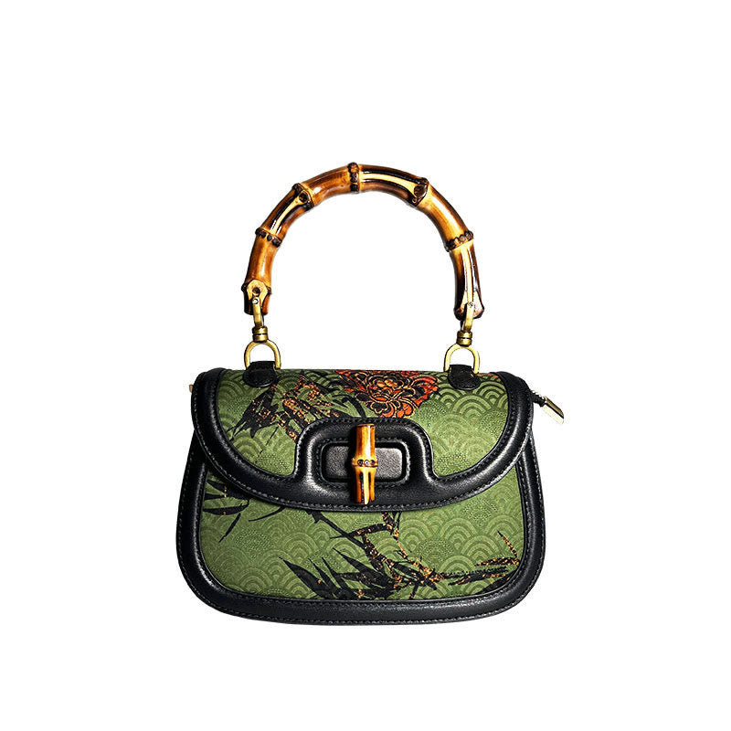 Black Bamboo Flower Xiangyunsha Silk Crossbody Bag