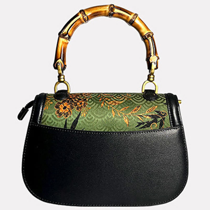 Black Bamboo Flower Xiangyunsha Silk Crossbody Bag