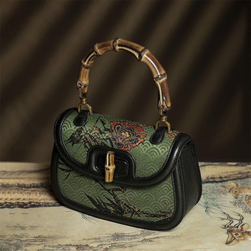 Black Bamboo Flower Xiangyunsha Silk Crossbody Bag