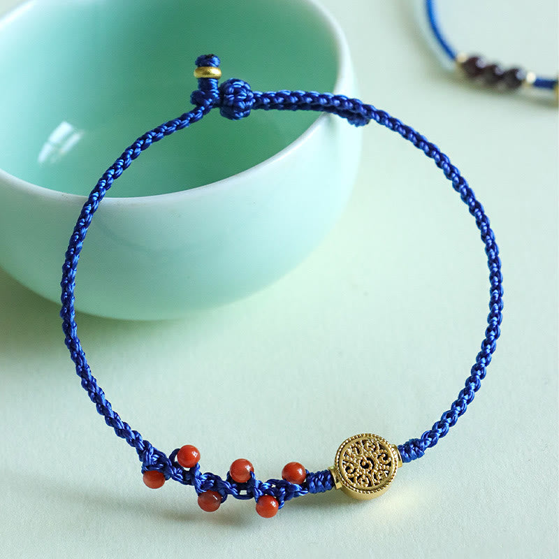 Garnet Copper Flower Bracelet on Blue String | Healing Sounds
