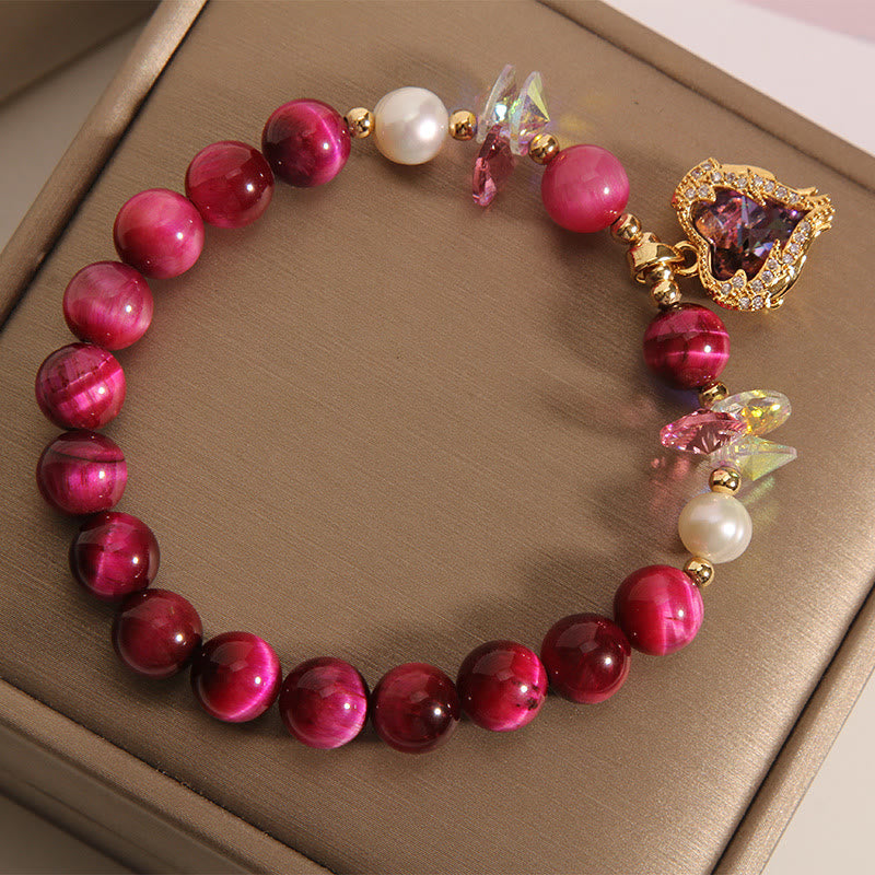 14-16cm Red Tiger Eye & Amethyst Heart Calm Bracelet