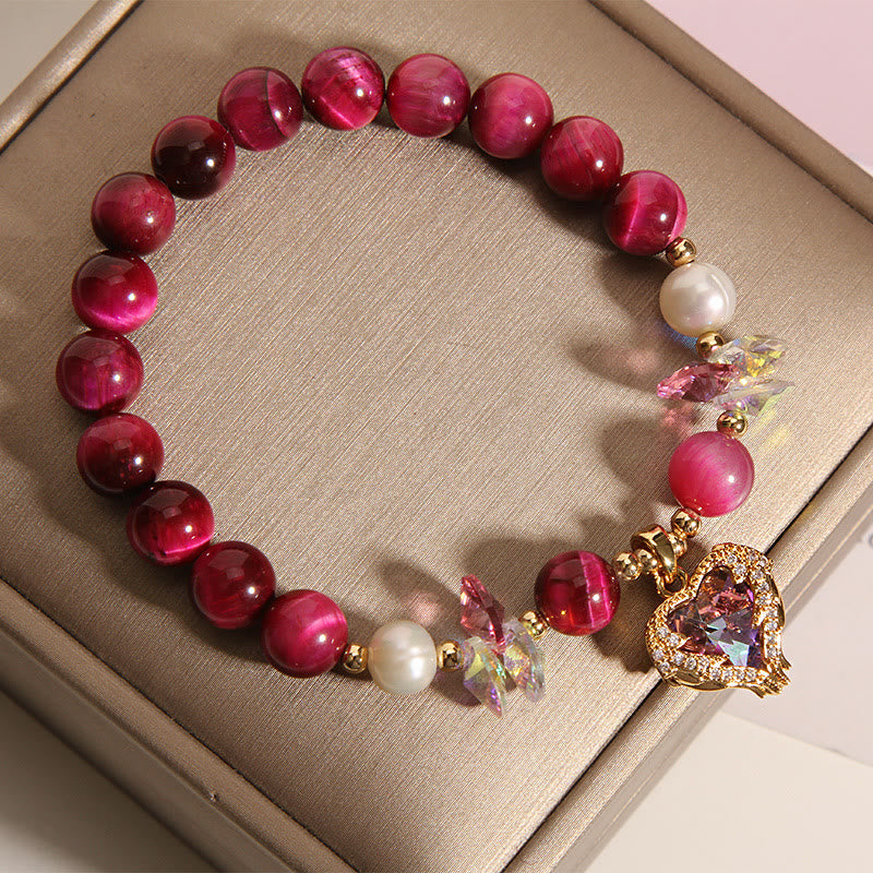 14-16cm Red Tiger Eye & Amethyst Heart Calm Bracelet