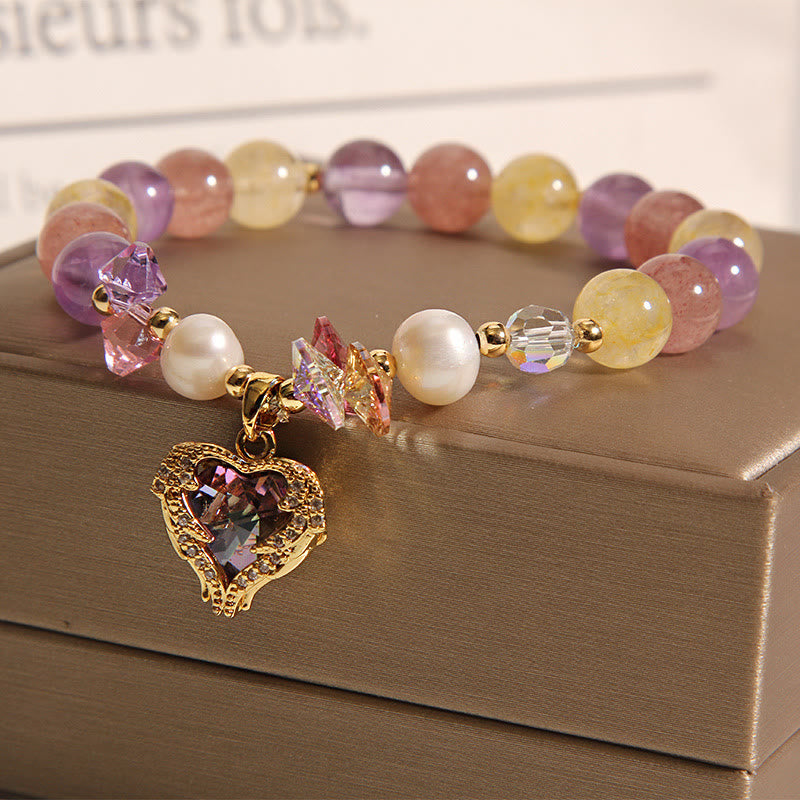 14-16cm Red Tiger Eye & Amethyst Heart Calm Bracelet