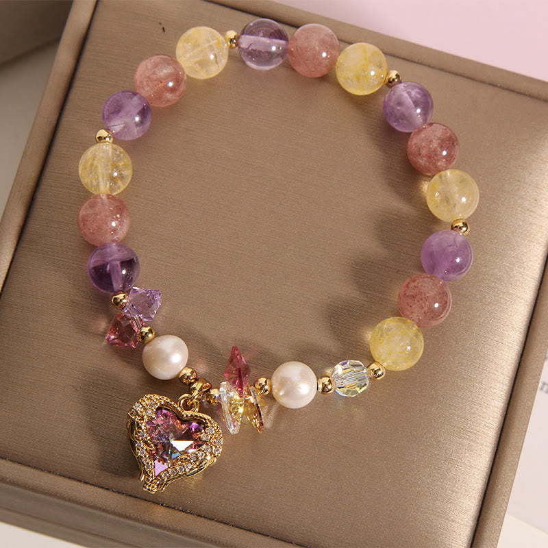 14-16cm Red Tiger Eye & Amethyst Heart Calm Bracelet