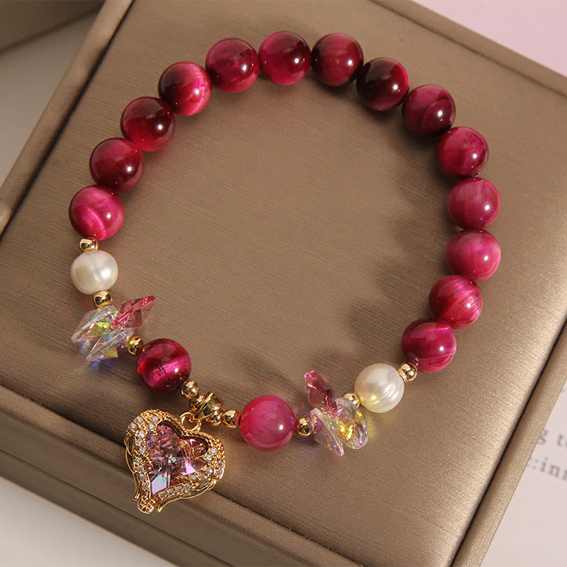 14-16cm Red Tiger Eye & Amethyst Heart Calm Bracelet