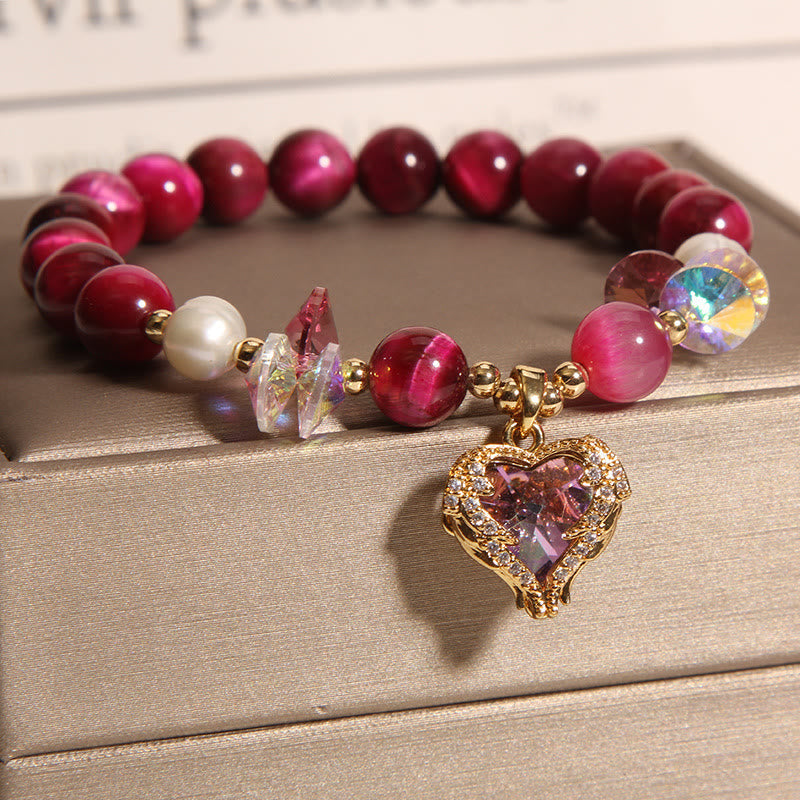 14-16cm Red Tiger Eye & Amethyst Heart Calm Bracelet