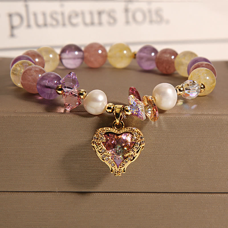 14-16cm Red Tiger Eye & Amethyst Heart Calm Bracelet