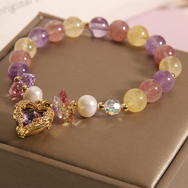 14-16cm Red Tiger Eye & Amethyst Heart Calm Bracelet