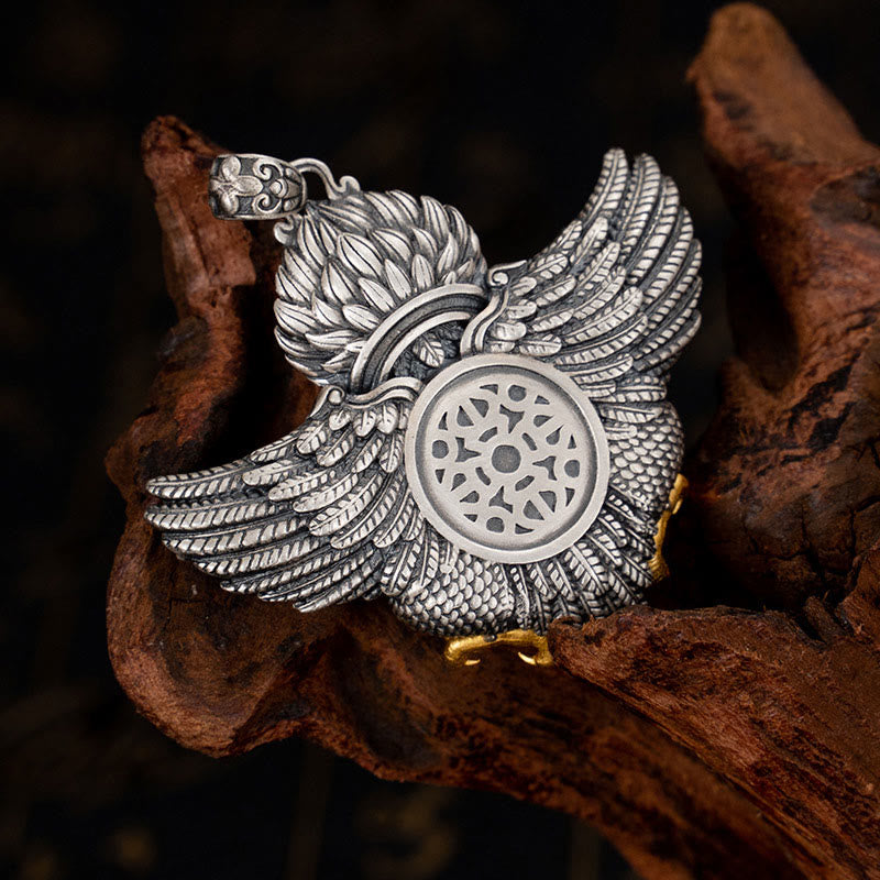 925 Sterling Silver Garuda Dzi Bead Spiritual Protection Necklace