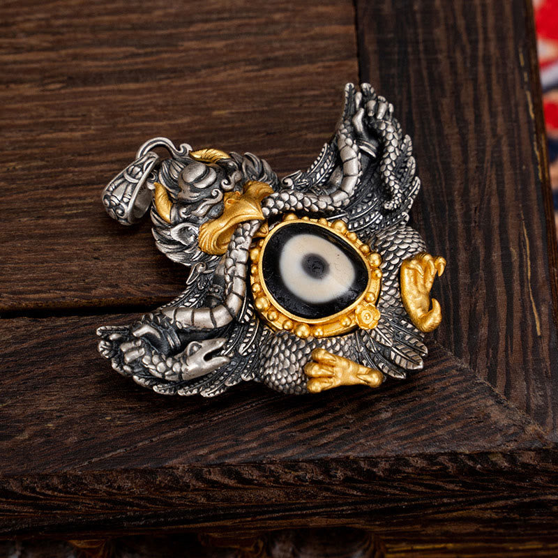 925 Sterling Silver Garuda Dzi Bead Spiritual Protection Necklace