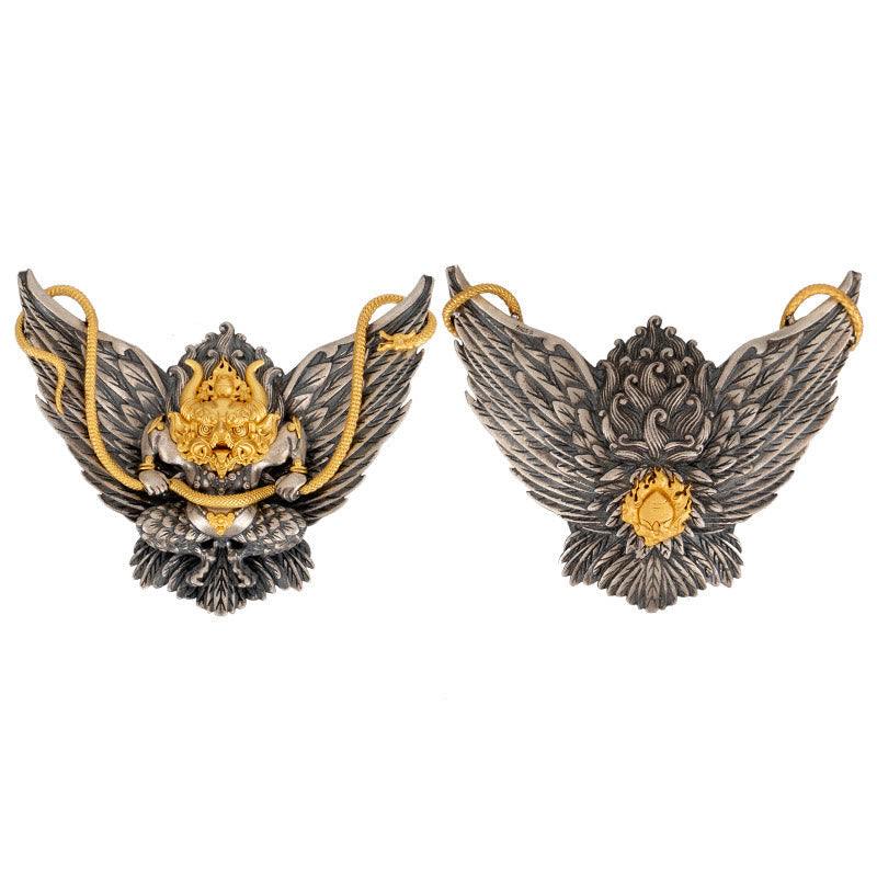 925 Sterling Silver Tibetan Garuda Bird Dragon Snake Wisdom Necklace