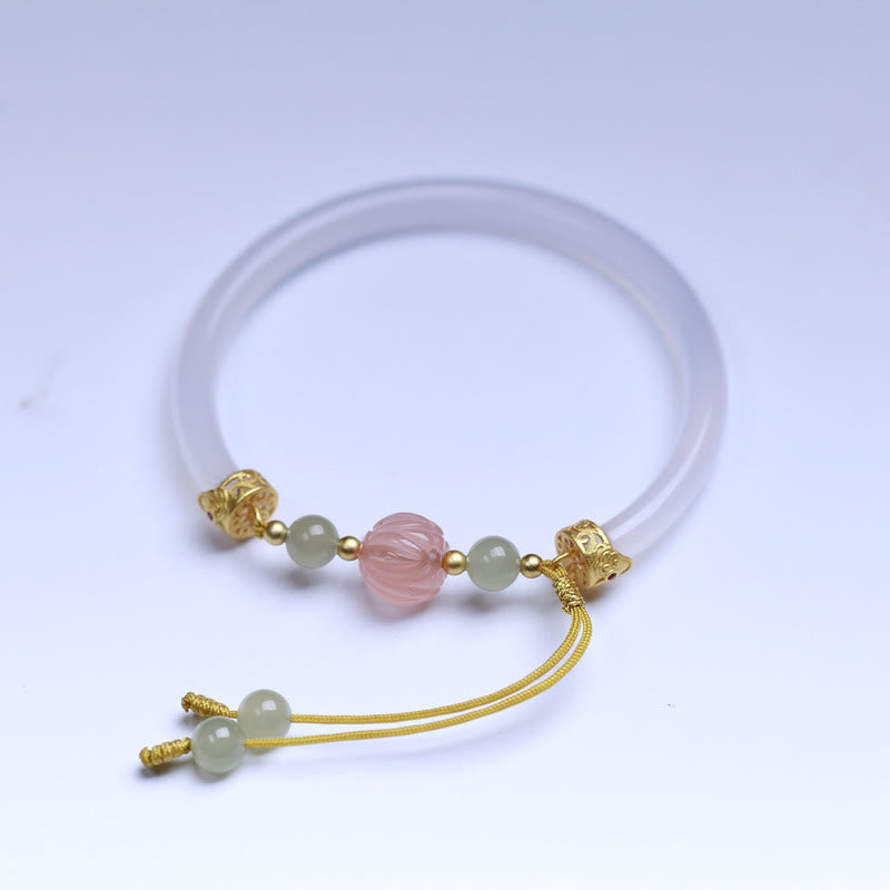 White Agate Lotus Hetian Jade Positive Lotus Bracelet