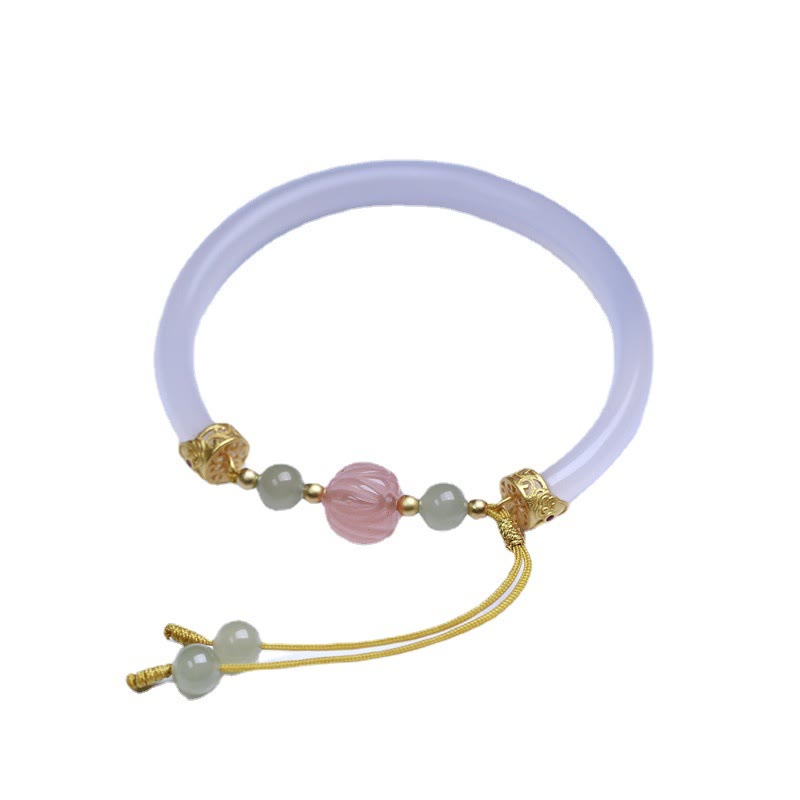 White Agate Lotus Hetian Jade Positive Lotus Bracelet