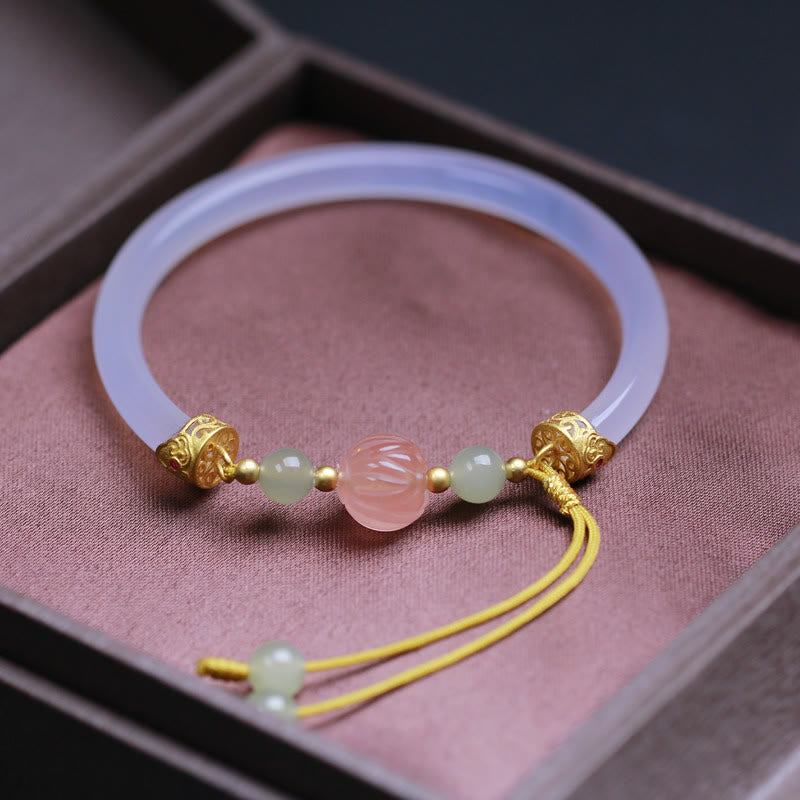 White Agate Lotus Hetian Jade Positive Lotus Bracelet