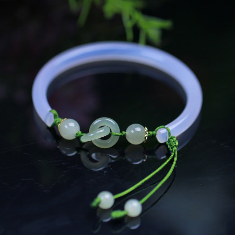 White Agate Hetian Jade Interlocking Harmony Bracelet