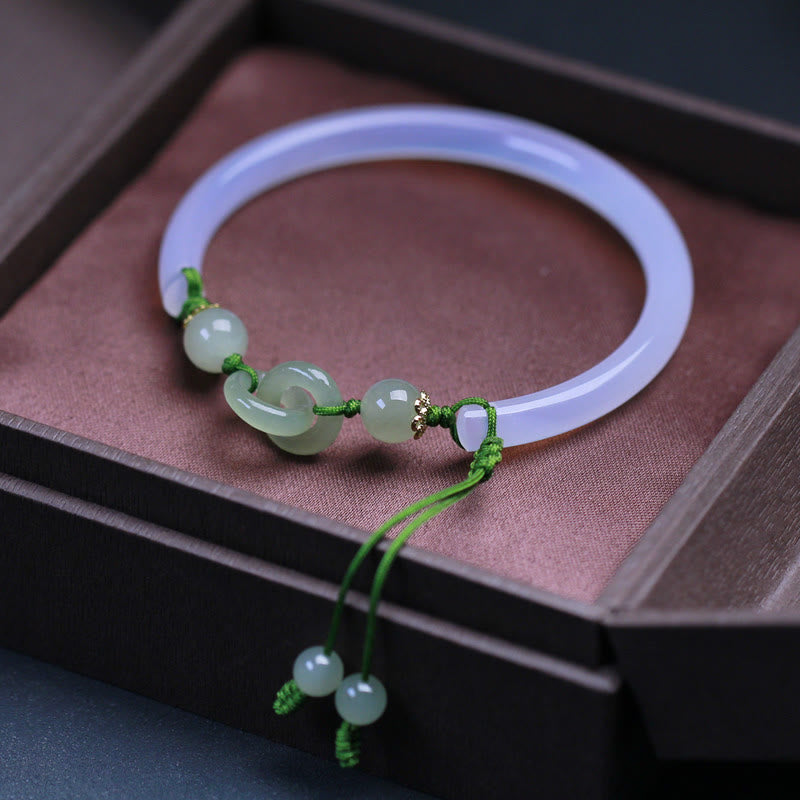 White Agate Hetian Jade Interlocking Harmony Bracelet