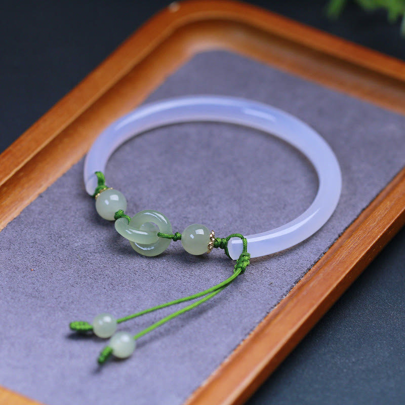 White Agate Hetian Jade Interlocking Harmony Bracelet