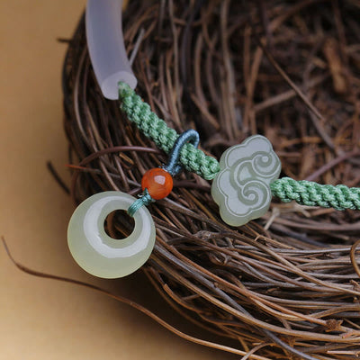 White Agate Hetian Jade Auspicious Clouds Peace Buckle Bracelet Bangle