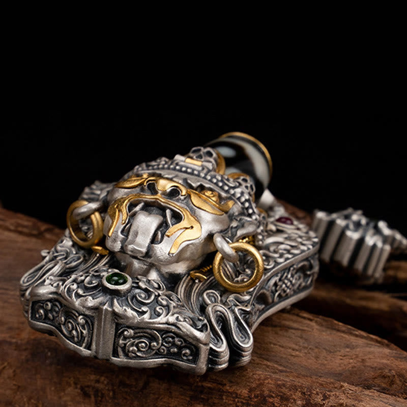 Tibetan Zakiram Dzi Bead Necklace 925 Silver Pendant Protection