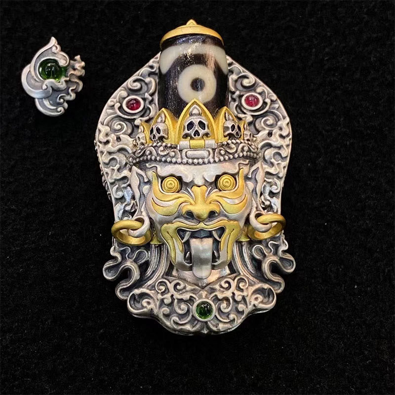 Tibetan Zakiram Dzi Bead Necklace 925 Silver Pendant Protection