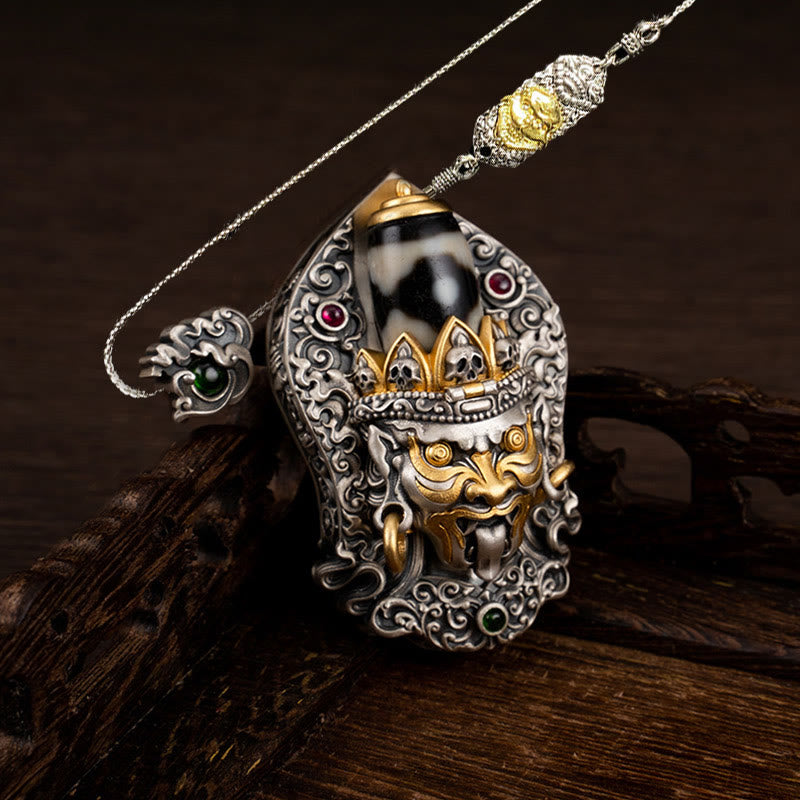 Tibetan Zakiram Dzi Bead Necklace 925 Silver Pendant Protection