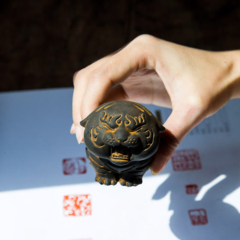 Mini Cute Tiger Iron Resin Statue - Spiritual Animal Figurine