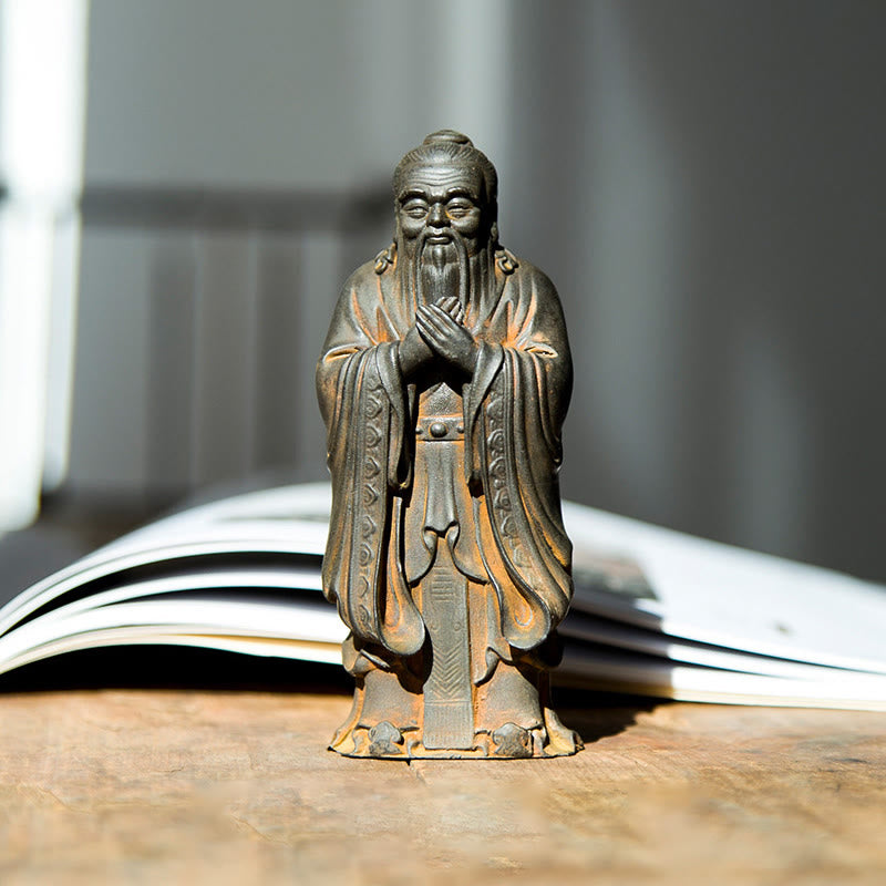 Handmade 14cm Confucius Spiritual Iron Powder Resin Statue