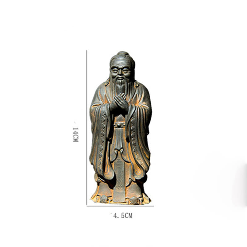 Handmade 14cm Confucius Spiritual Iron Powder Resin Statue