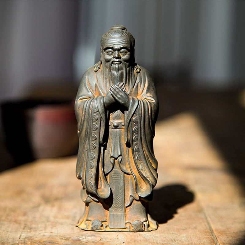 Handmade 14cm Confucius Spiritual Iron Powder Resin Statue