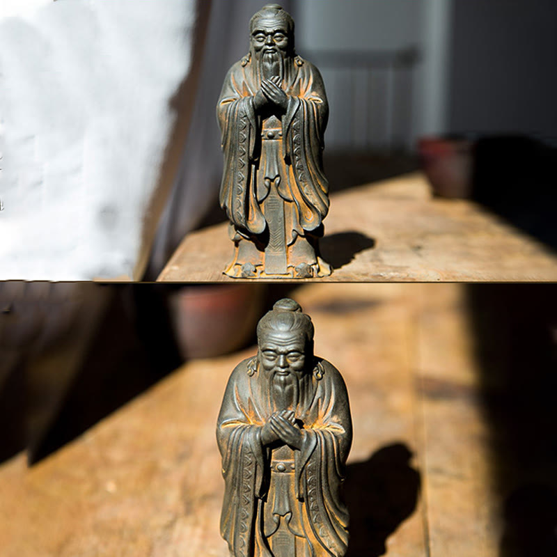 Handmade 14cm Confucius Spiritual Iron Powder Resin Statue