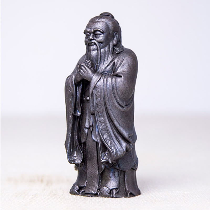 Handmade 14cm Confucius Spiritual Iron Powder Resin Statue