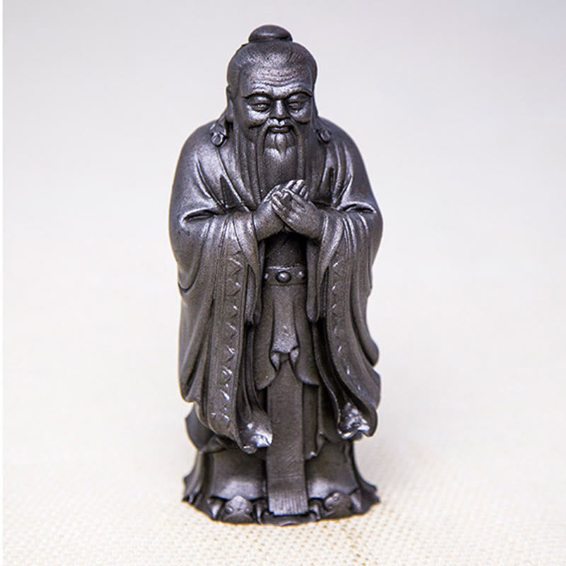 Handmade 14cm Confucius Spiritual Iron Powder Resin Statue