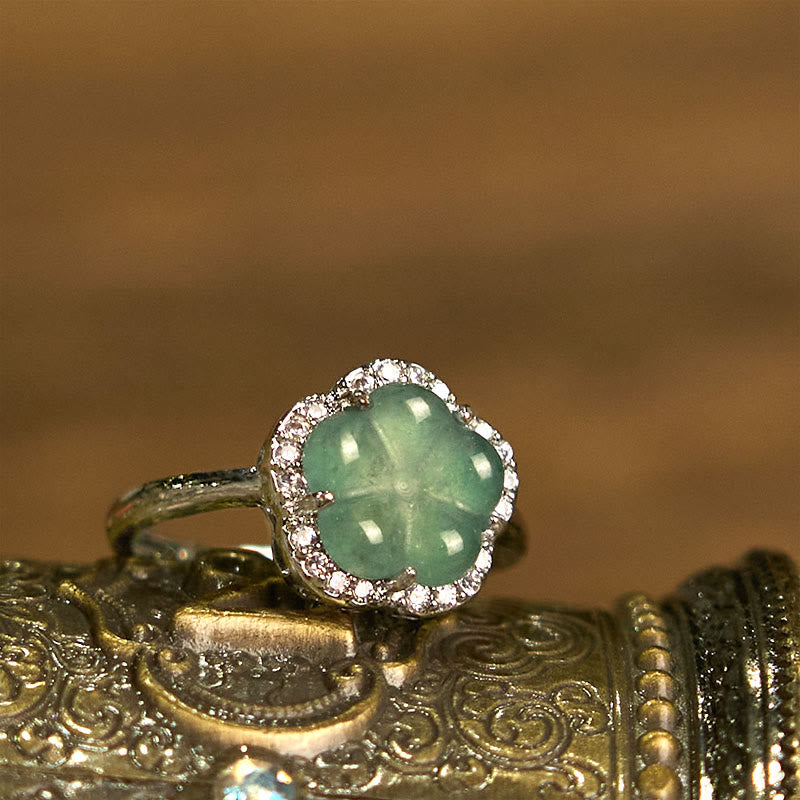 10mm Jade Flower Alloy Ring for Prosperity & Balance