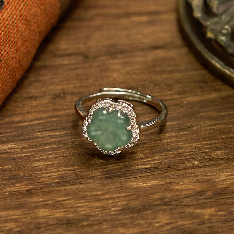 10mm Jade Flower Alloy Ring for Prosperity & Balance