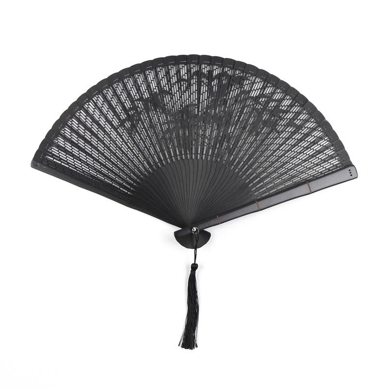 Bamboo Hollow Engraving Folding Fan 20cm Handmade Artistry