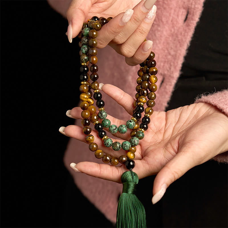 8mm 108 Beads Tiger Eye Turquoise Protection Bracelet