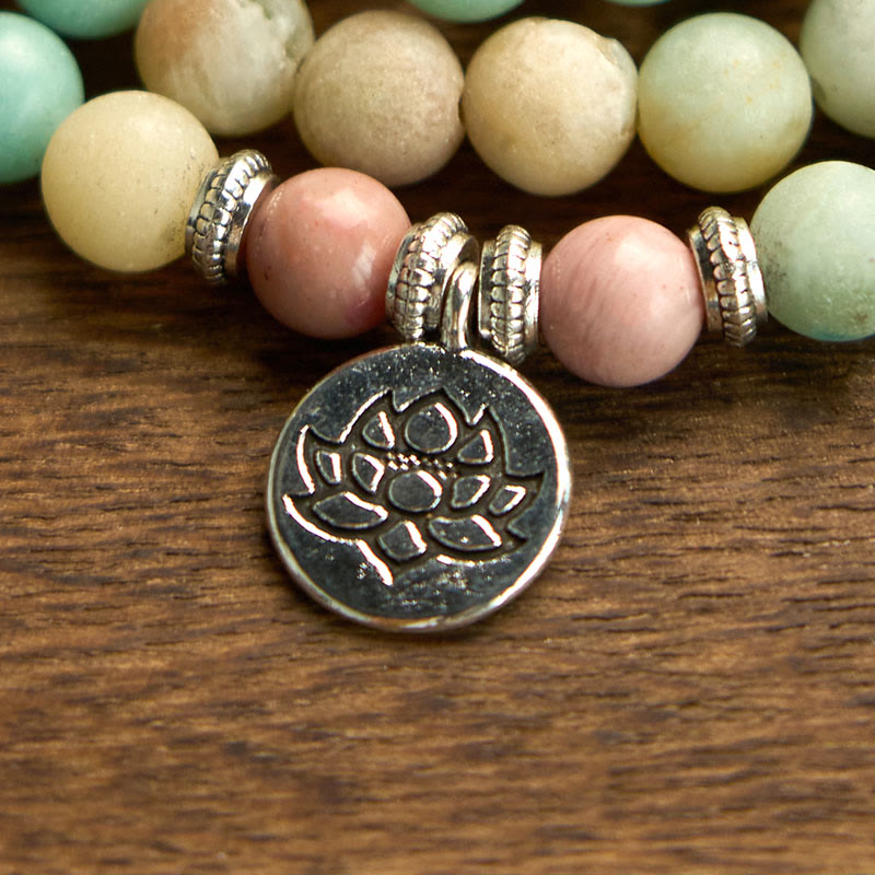 8mm Rhodonite Amazonite 108 Beads Compassion Mala Bracelet