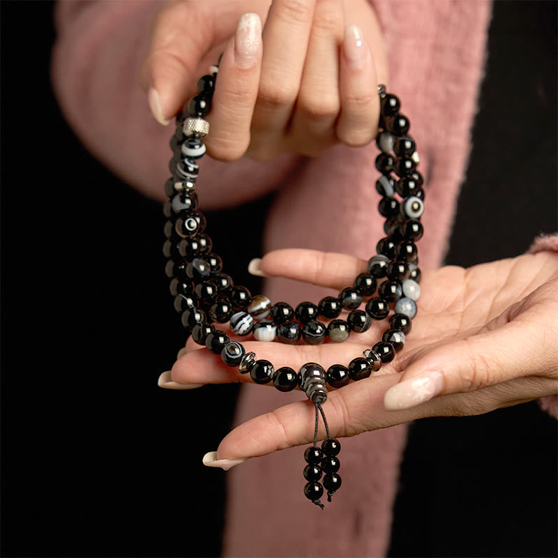 8mm Black Onyx Protection Mala Bracelet 108 Beads