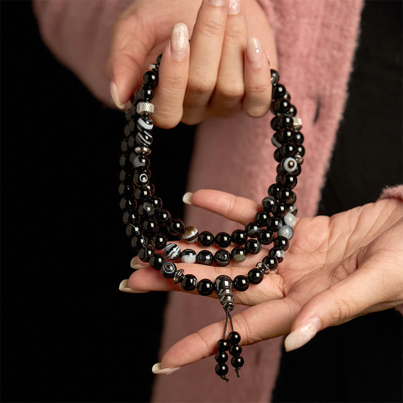 8mm Black Onyx Protection Mala Bracelet 108 Beads