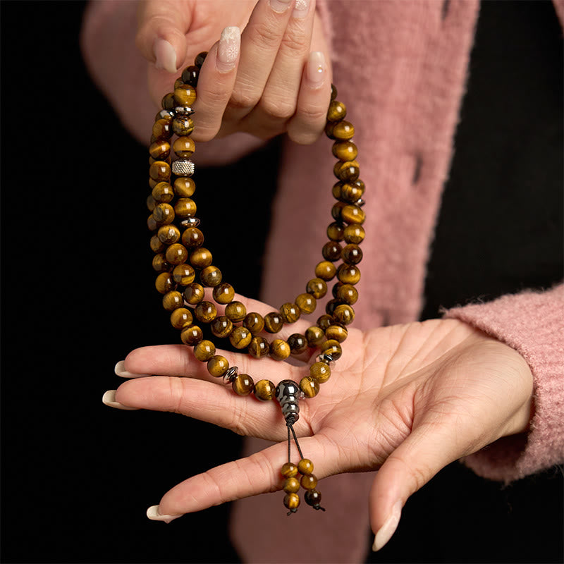 108 Beads Tiger Eye Protection Mala Bracelet 8mm Unisex