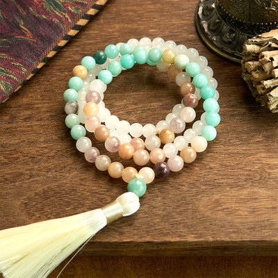 108 Bead White Jade Amazonite Healing Mala Bracelet