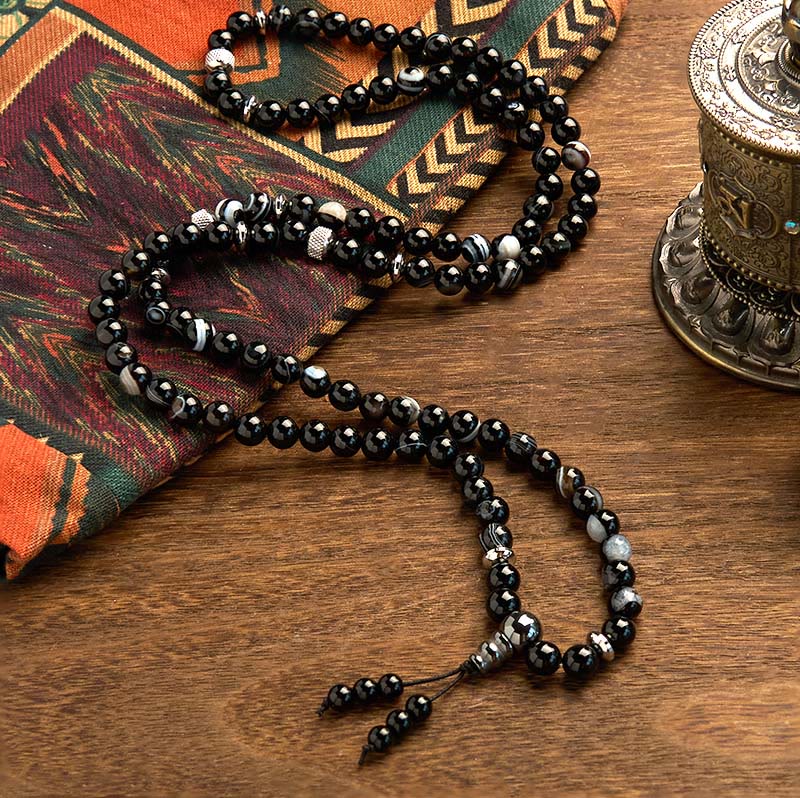 8mm Black Onyx Protection Mala Bracelet 108 Beads