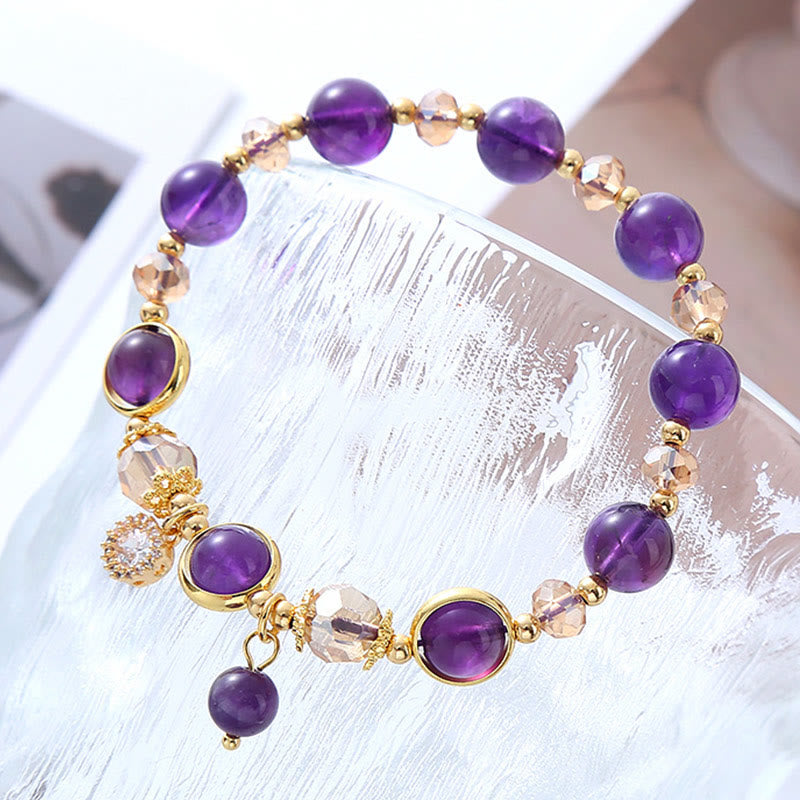 8mm Amethyst Crystal Geometric Meditation Bracelet