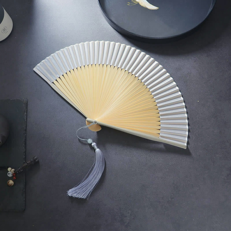 21cm Bamboo Folding Fan with Floral Tassel | Healing Sounds