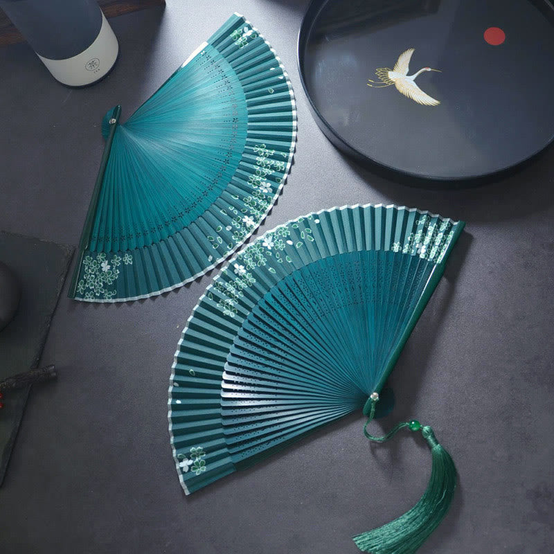 21cm Bamboo Folding Fan with Floral Tassel | Healing Sounds