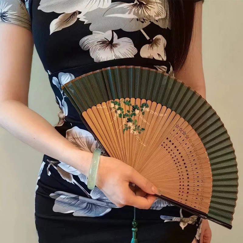 21cm Bamboo Folding Fan with Floral Tassel | Healing Sounds