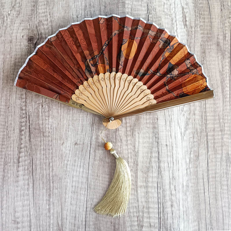 21cm Chinese Folding Fan with Xiangyunsha Silk and Bamboo