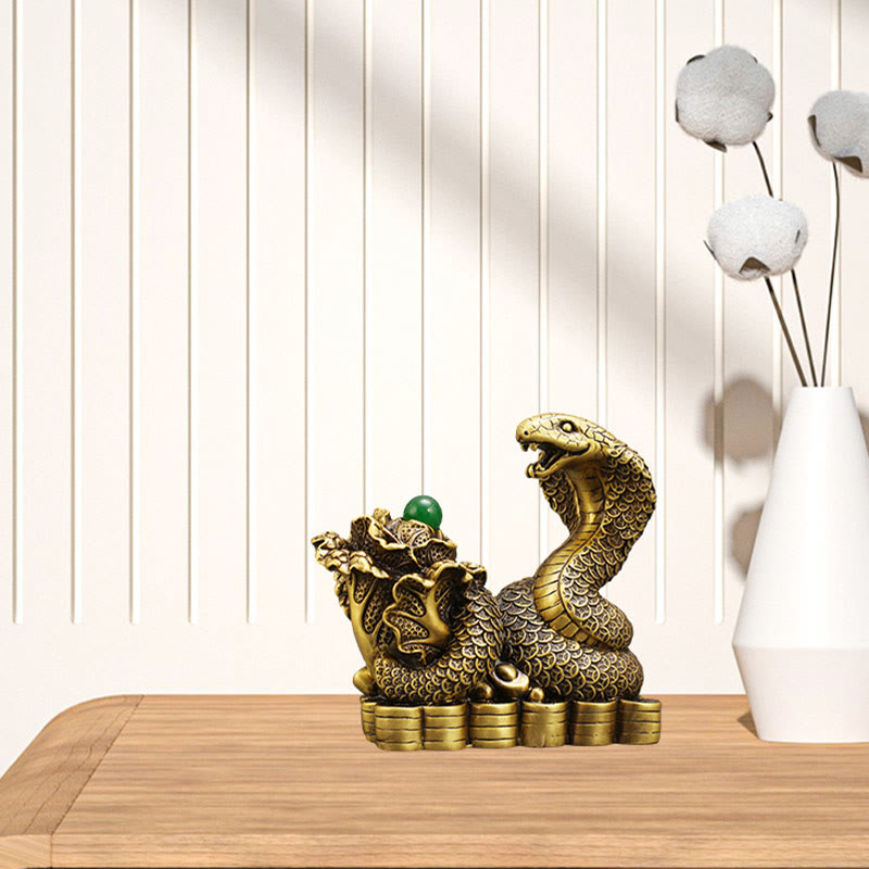 Brass Snake Figurine 19cm Animal Totem for Spiritual Blessings